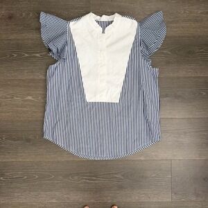 Karen MIllen 14 UK Blouse Striped Shirt Ruffle Top Western‎ Victorian Coastal
